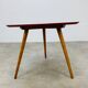 Steiner tripod side table by Baumann, wood, red top, 60s