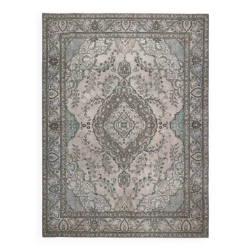 Tapis persan fait main en laine et coton rose des années 1970 286x380