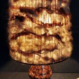 Vintage bedside lamp with wool shade and varnished terracotta base from the 60s