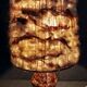 Vintage bedside lamp with wool shade and varnished terracotta base from the 60s