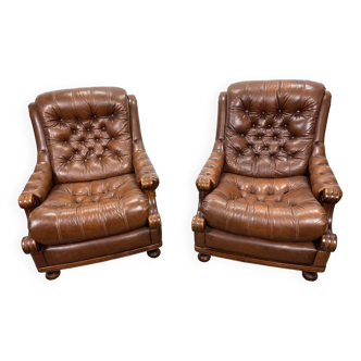 Pair of leather Chesterfield armchairs