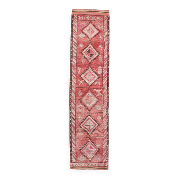 83x337Cm Cinnamon Red Runner Rug, Turkish Wool Runner Rug, Antique Rug