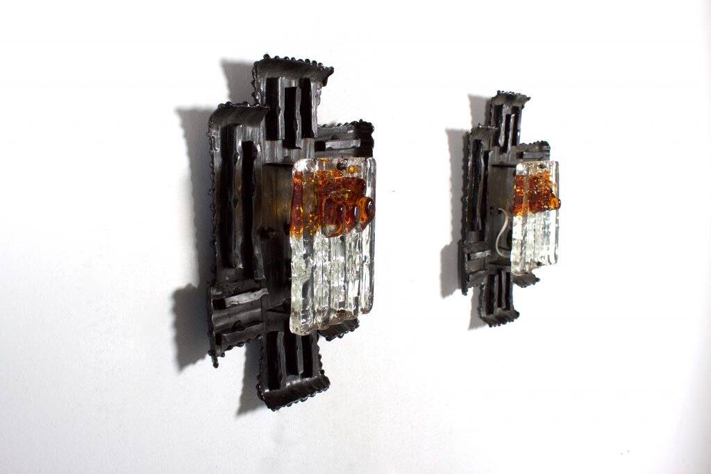 Pair of Swedish Brutalist Sconces by Tom Ahlström and Hans Ehrich, 1970s