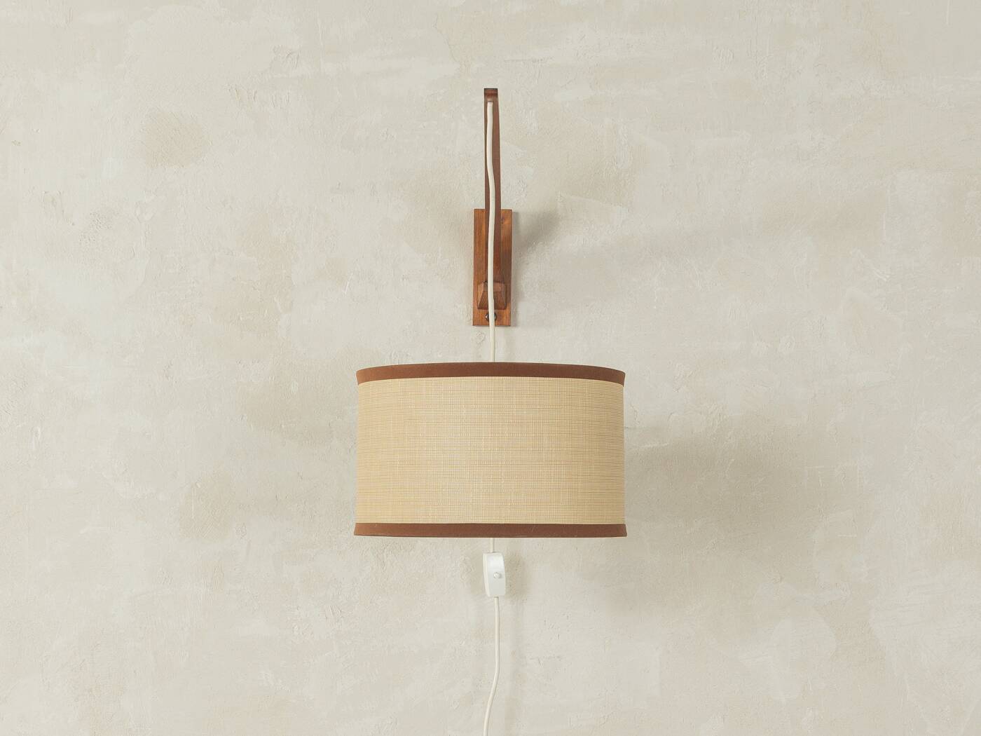 1960s wall lamp in Scandinavian design, teak and beige shade