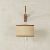 1960s wall lamp in Scandinavian design, teak and beige shade