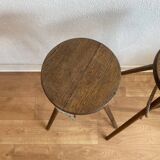 Pair of bar stools, wood and leather, circa 1950