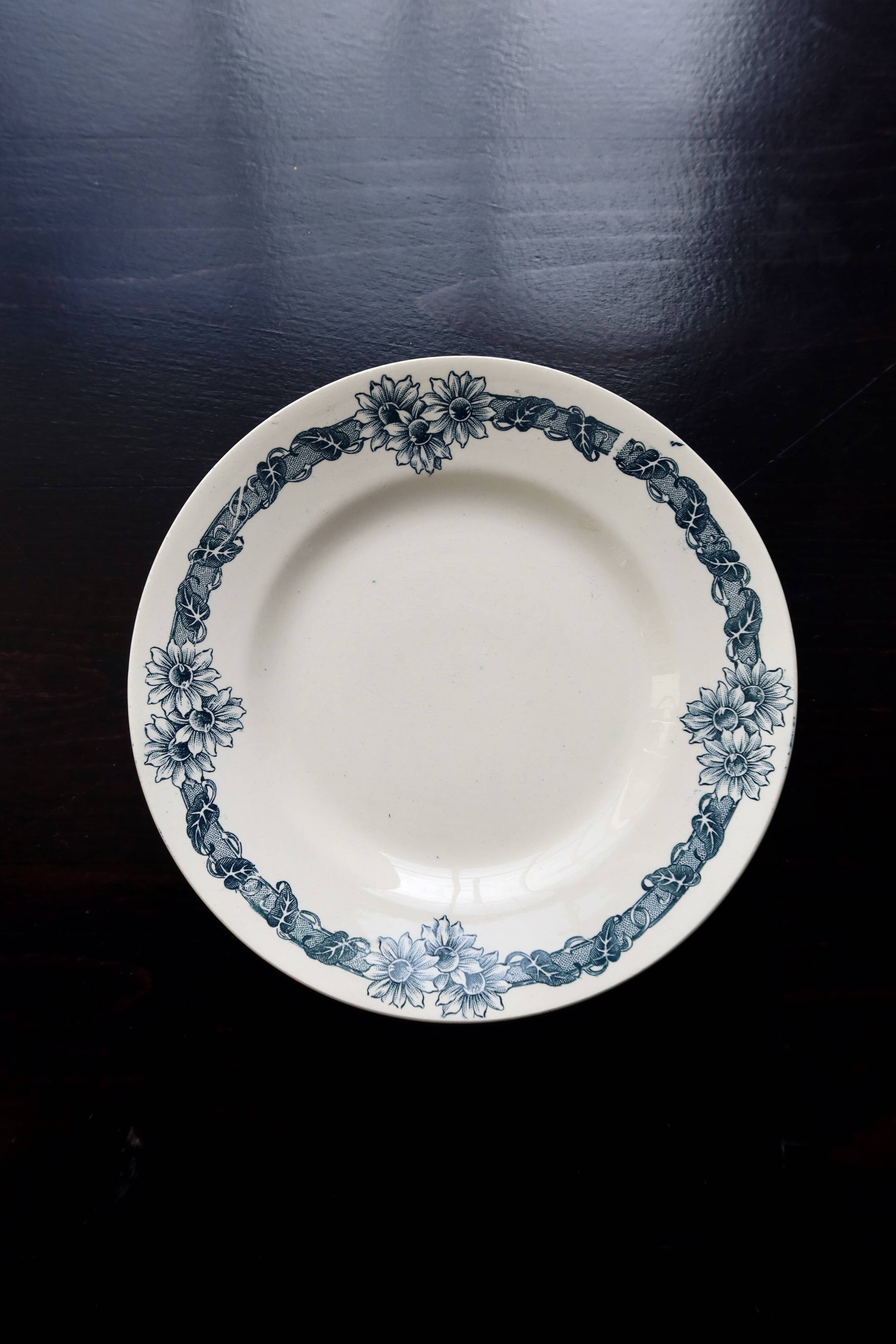 Antique dessert plate, Longchamp ironstone, Denise model.