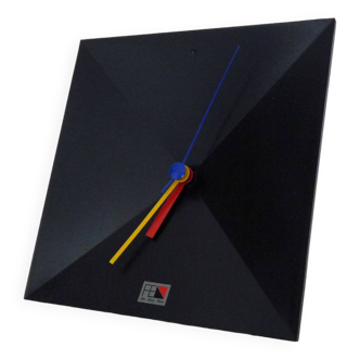 Postmodern Black Table Clock by Shiseido Japan, Memphis 1980s