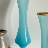 Vintage Blue Stoneware and Opaline Glass VASES