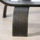 Vintage Fubo coffee table – curved wood & smoked glass – 1970s