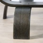 Vintage Fubo coffee table – curved wood & smoked glass – 1970s