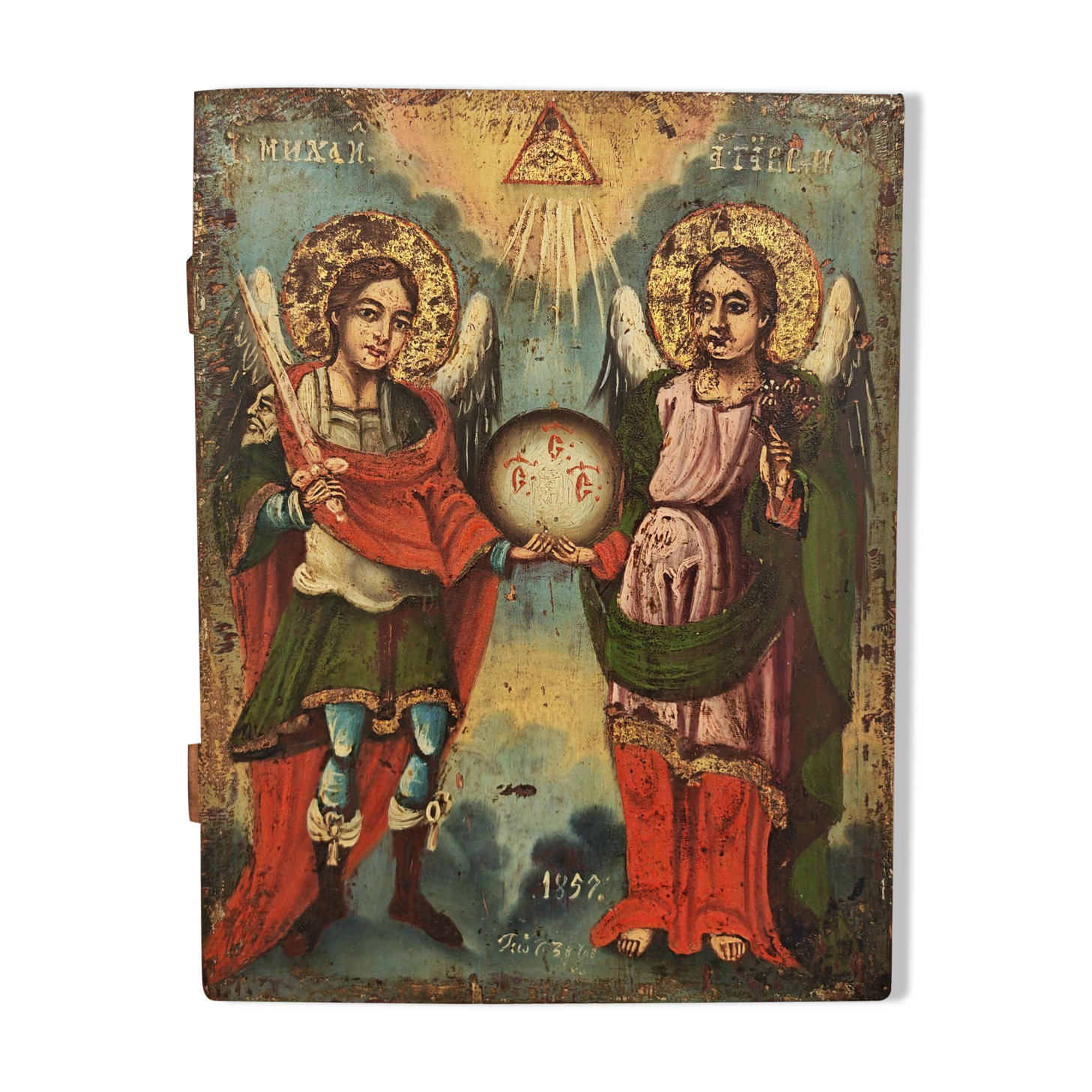 Antique Orthodox icon of Archangels Michael and Gabriel 1857