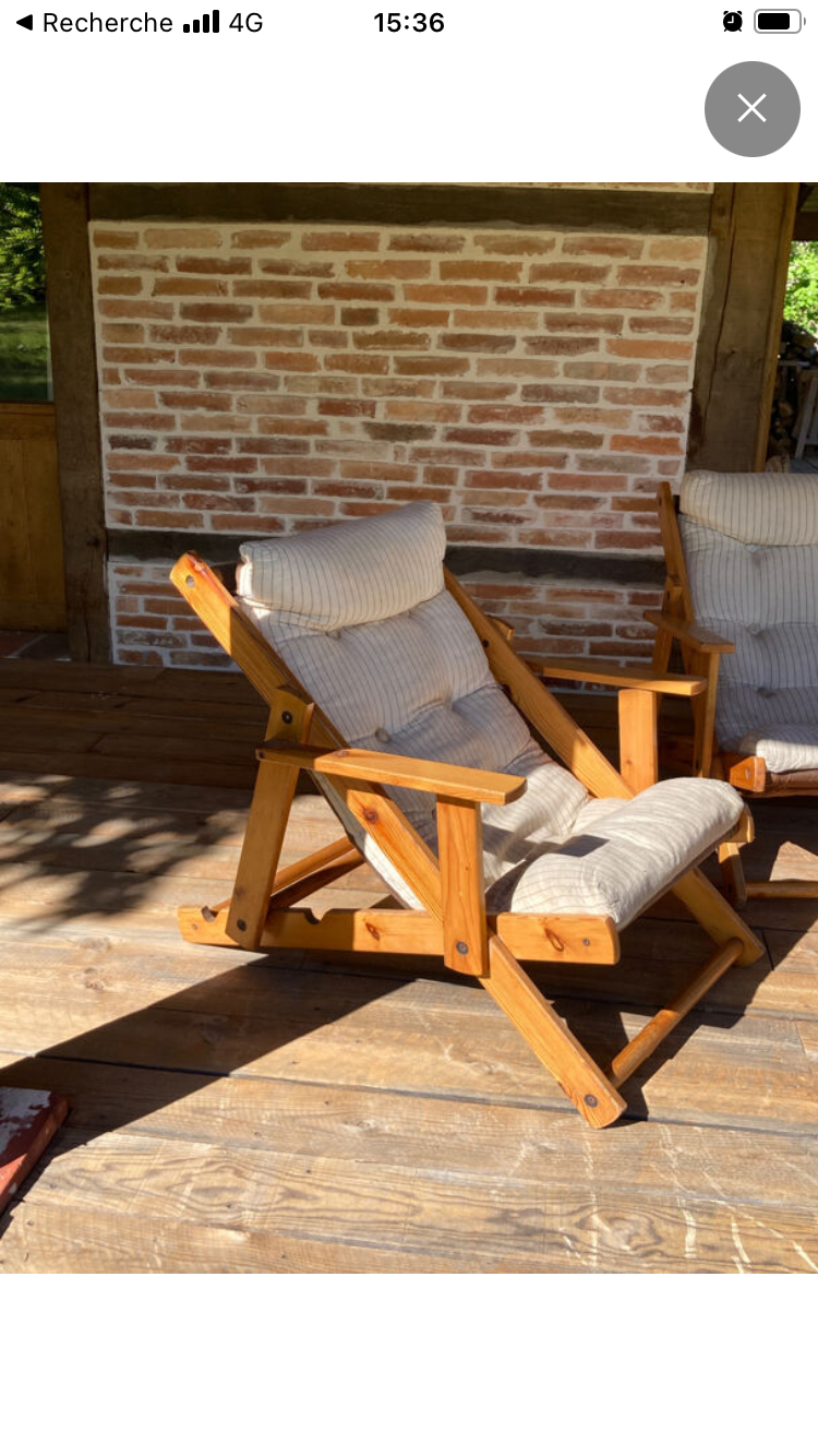 Pair of pine garden armchairs