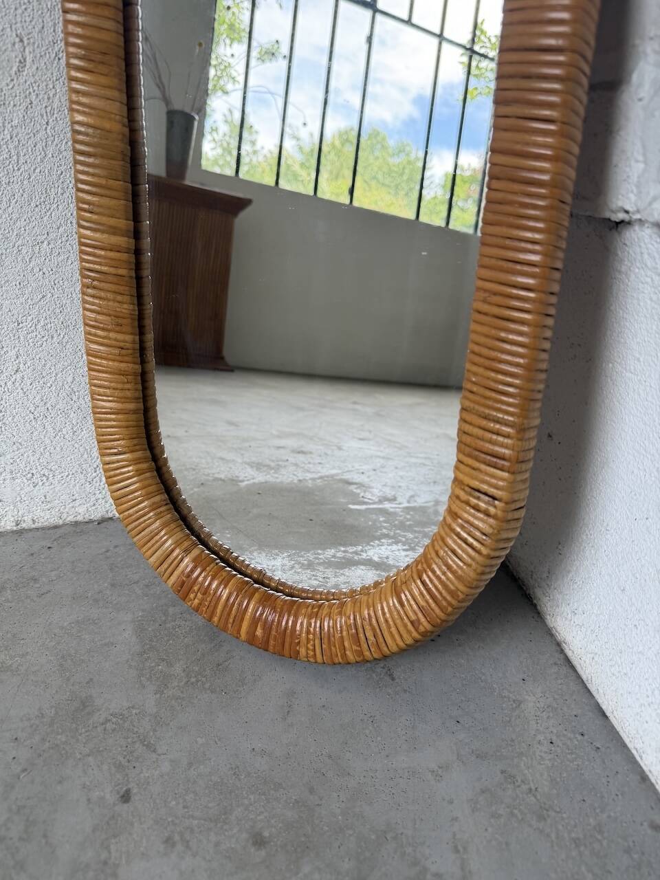 Miroir osier tressé Italie années 60 ovale