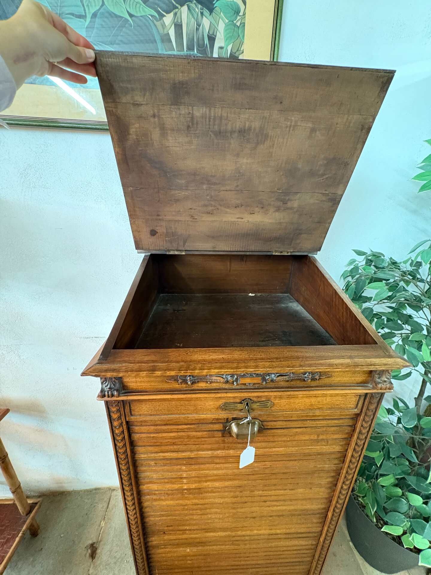 Filing cabinet with curtains
