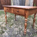 Louis Philippe style old cherry desk table with 2 drawers and 1 pull.
