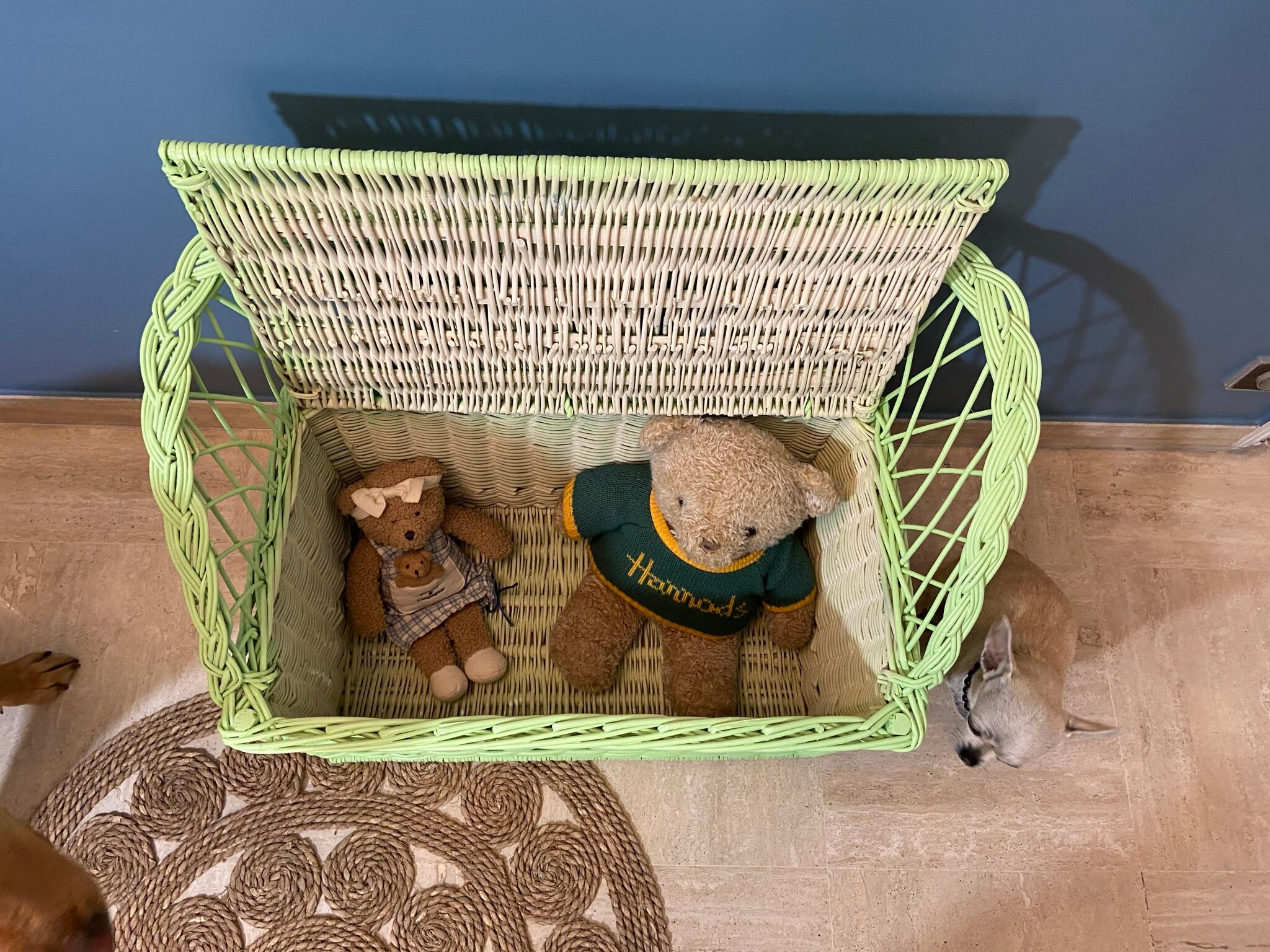 Vintage rattan bench toy chest
