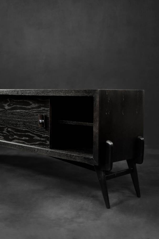 Mid-Century Modern Scandinavian Buffet in Dark Oak with Wooden and Metal Handles, 1960s