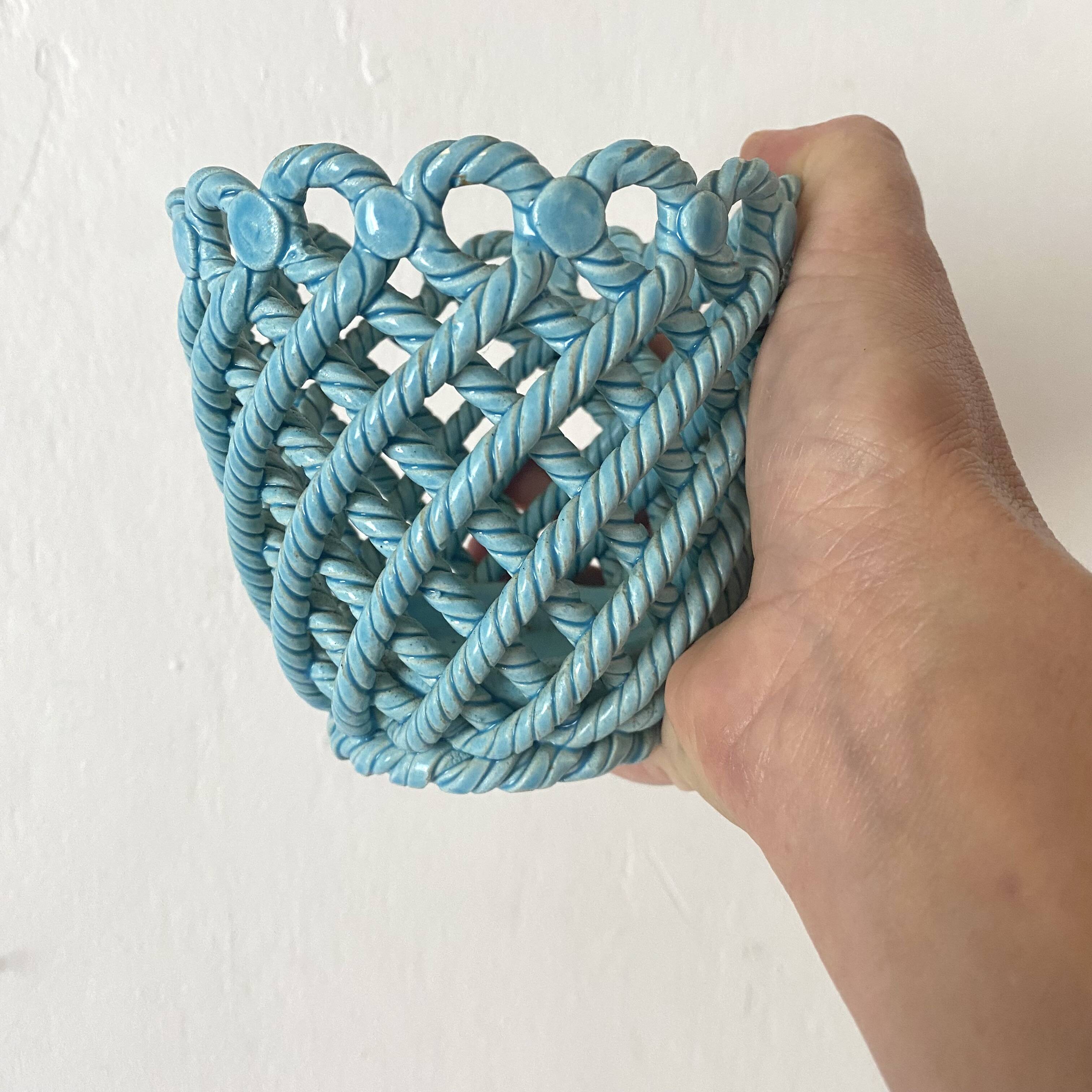 1960s woven ceramic planter