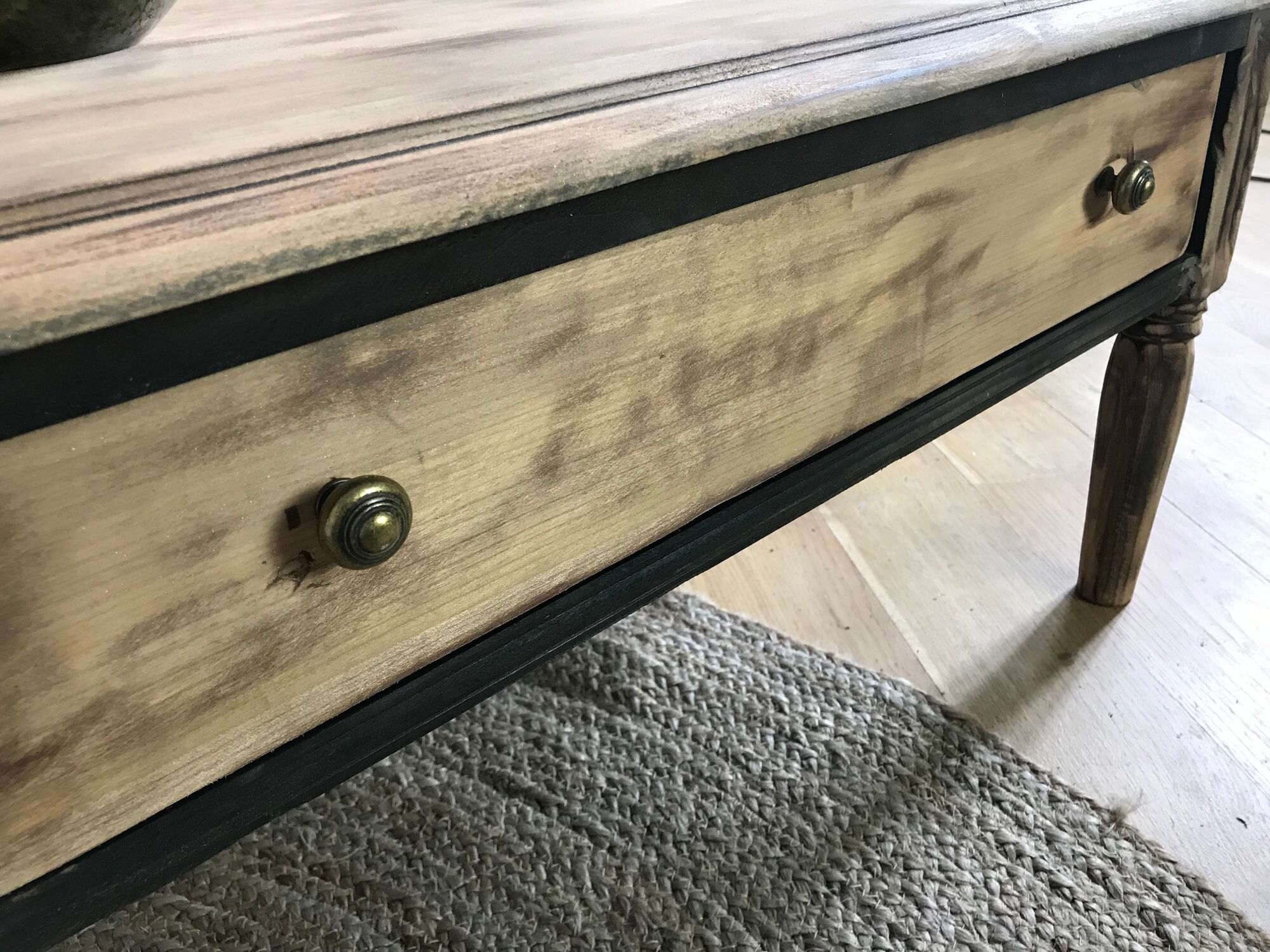 Old coffee table drawer countryside farmhouse wood carved vintage