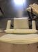 Rocking lounge chair made of fabric suitable for outdoor use.