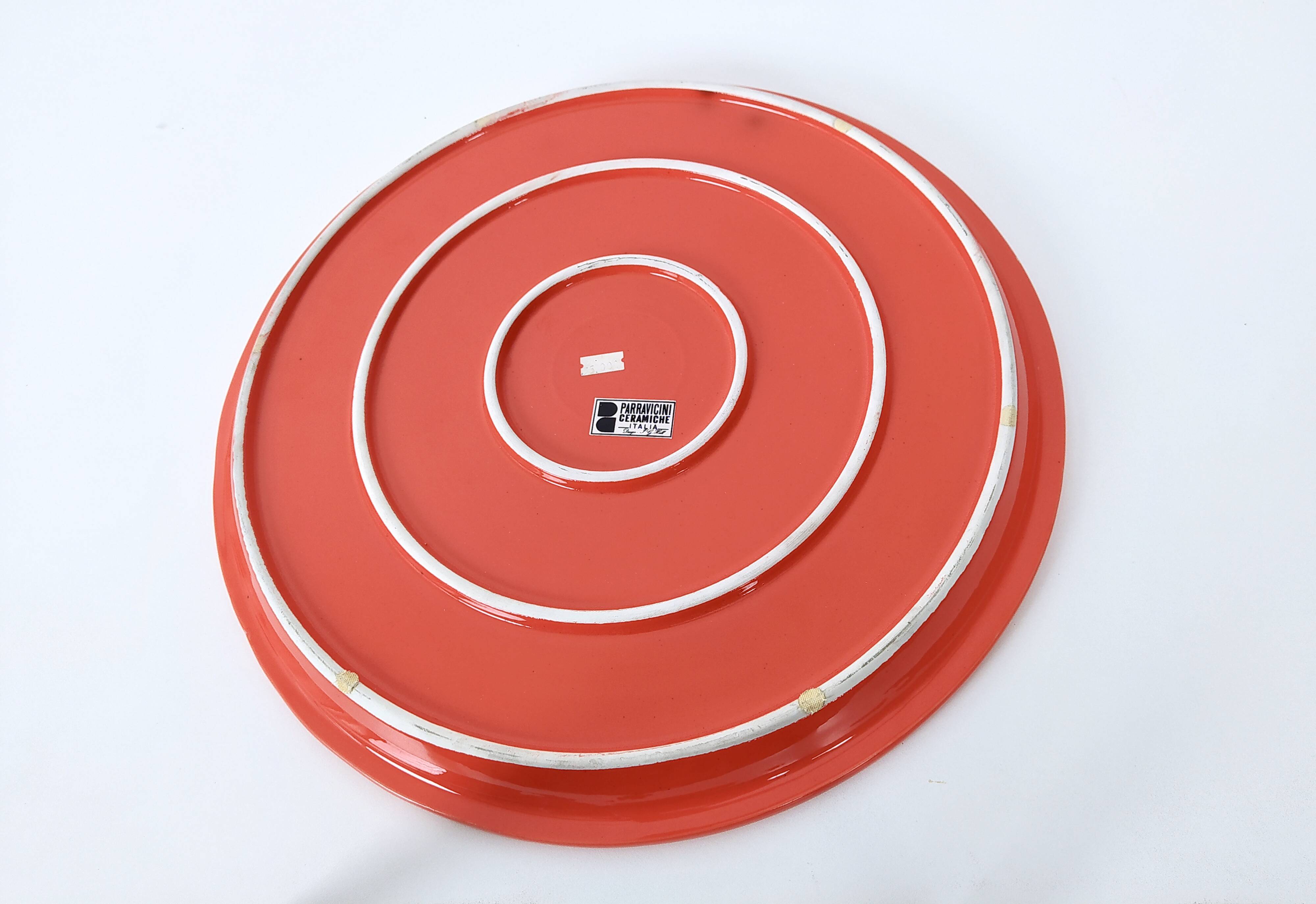 Set of Six Postmodern Vermilion Cups, Sugar Bowl and Plate by Parravicini