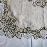 Antique linen tablecloth embroidery Richelieu scalloped linen centerpiece 128 cm