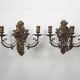 Pair of Heavy Victorian Bronze Triple Wall Sconces Griffin & Flower Detail