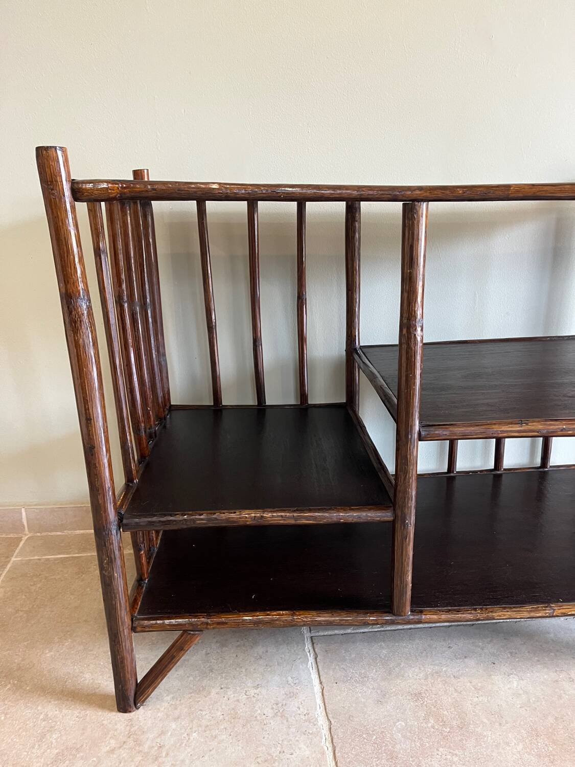 Brown rattan console shelf