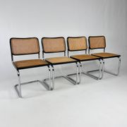 Set of 4 Tubular Frame and Cane Cantilever dining chairs, Italy, 1970s