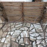 Garden lounge table and 2 cast iron and oak benches
