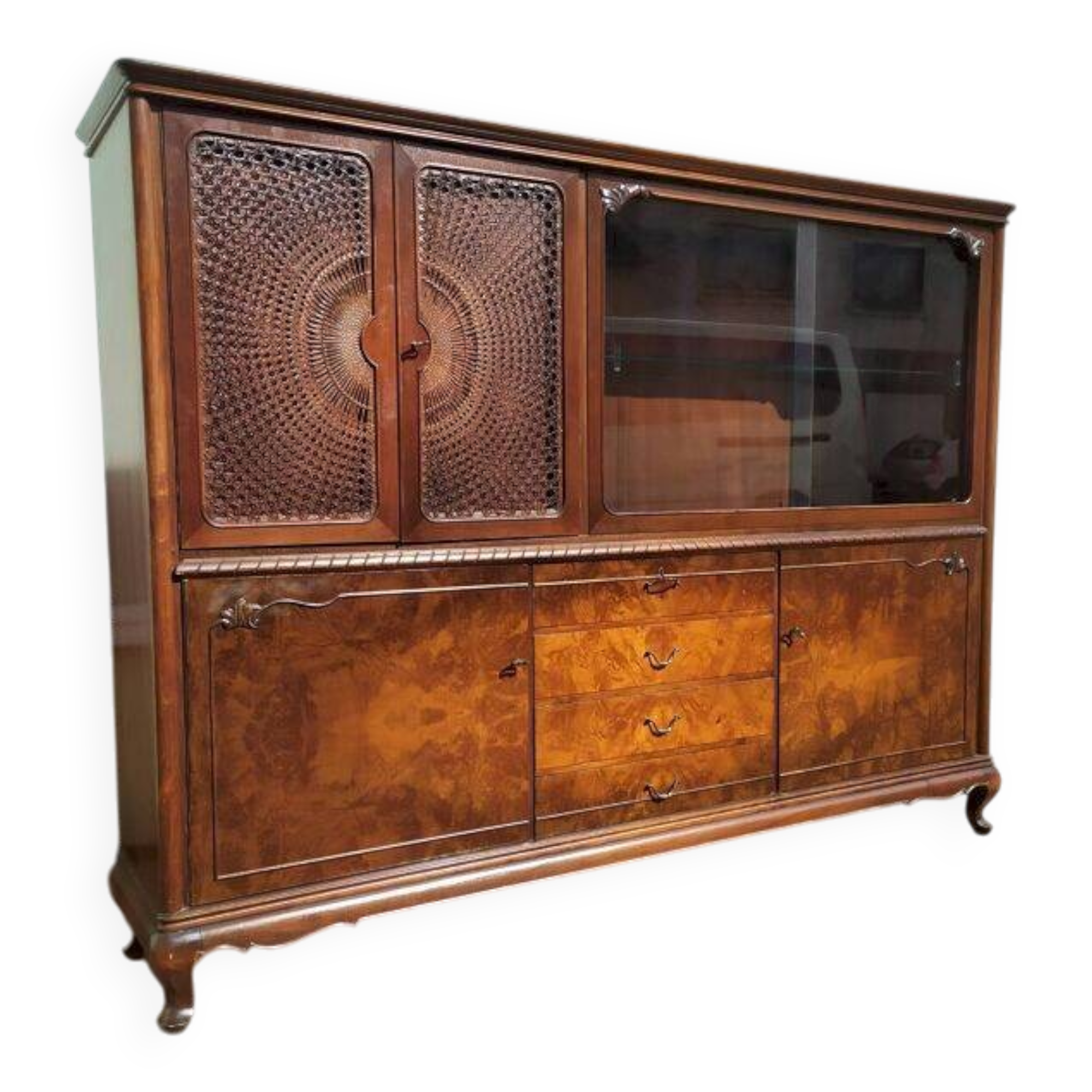 Louis XV Sideboard - Canework - Display Case - 4 Drawers - Wood