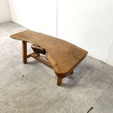 Vintage wooden brutalist coffee table, 1960s