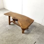 Table basse vintage brutaliste en bois, 1960