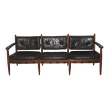 Cadett 3-seater sofa in teak and leather by Eric Merthen, Sweden 1960s