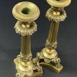 Pair of gilt and chiseled bronze candlesticks from the Restoration period