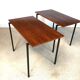 Minimalist walnut & steel stacking side tables, 1960s, Set of 2