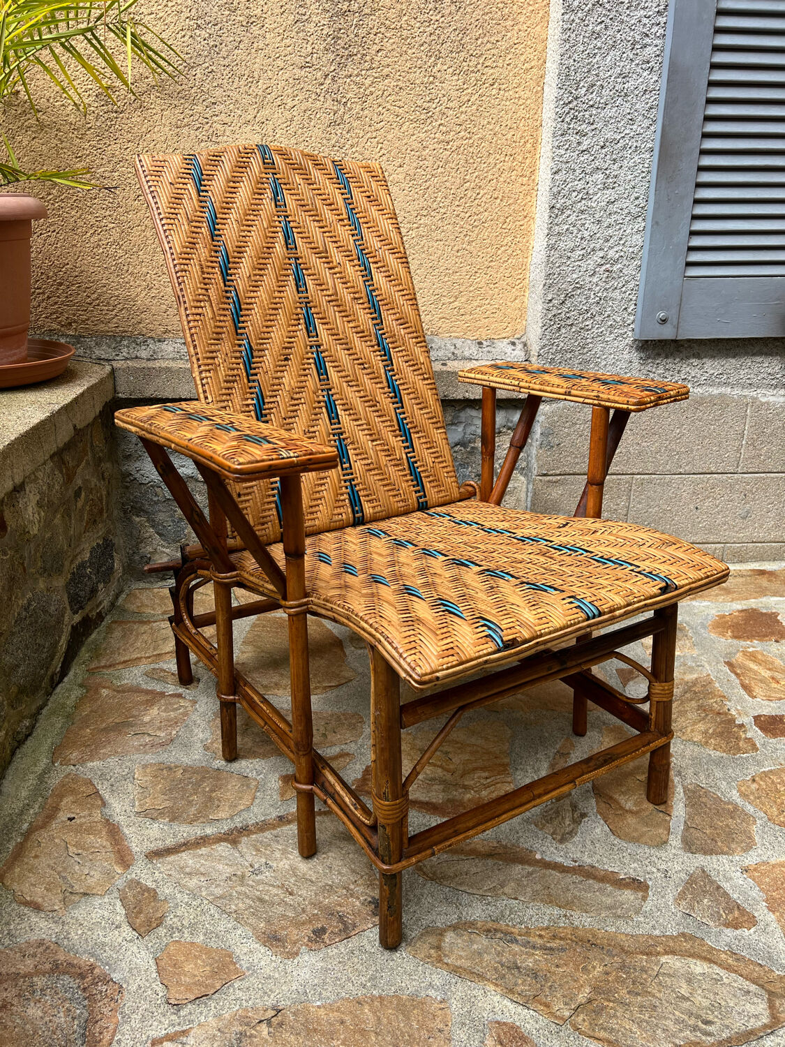 Vintage rattan and wicker deckchair