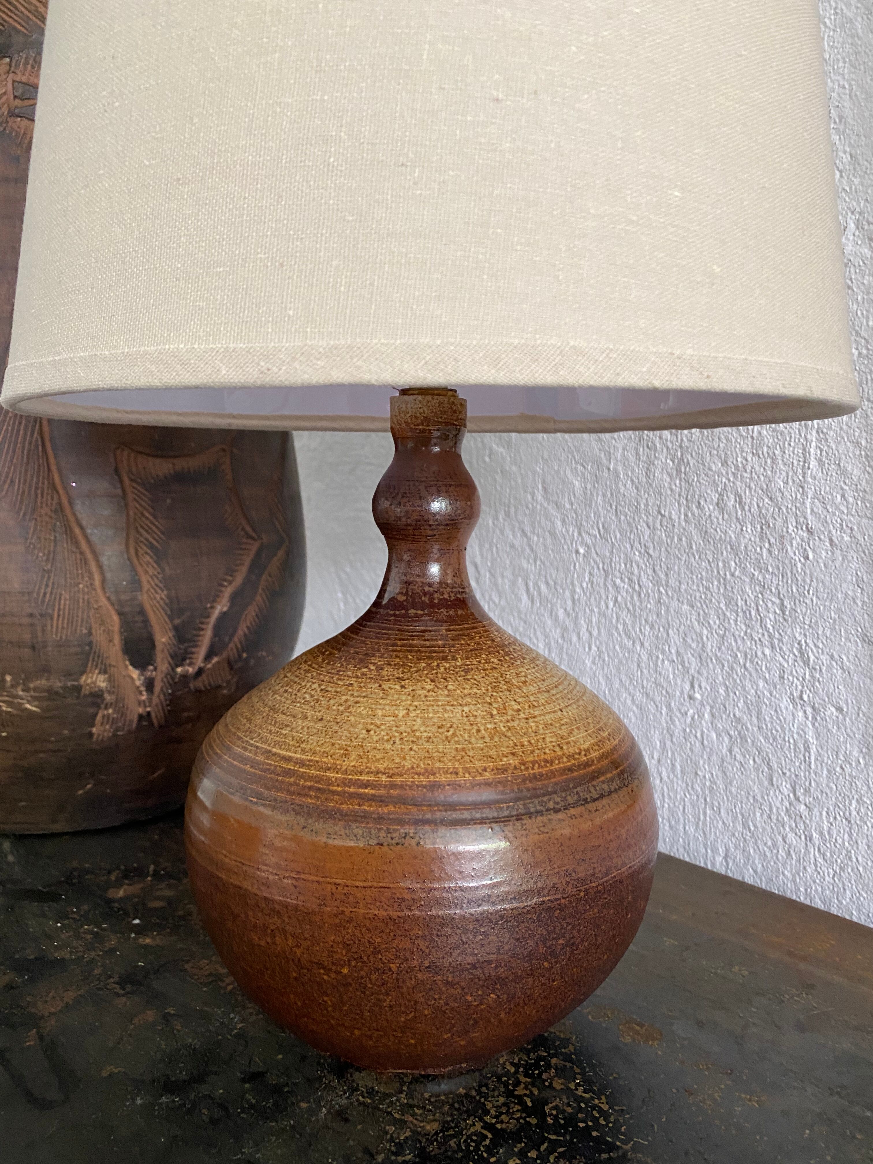 Lampe grès tourné vintage années 60