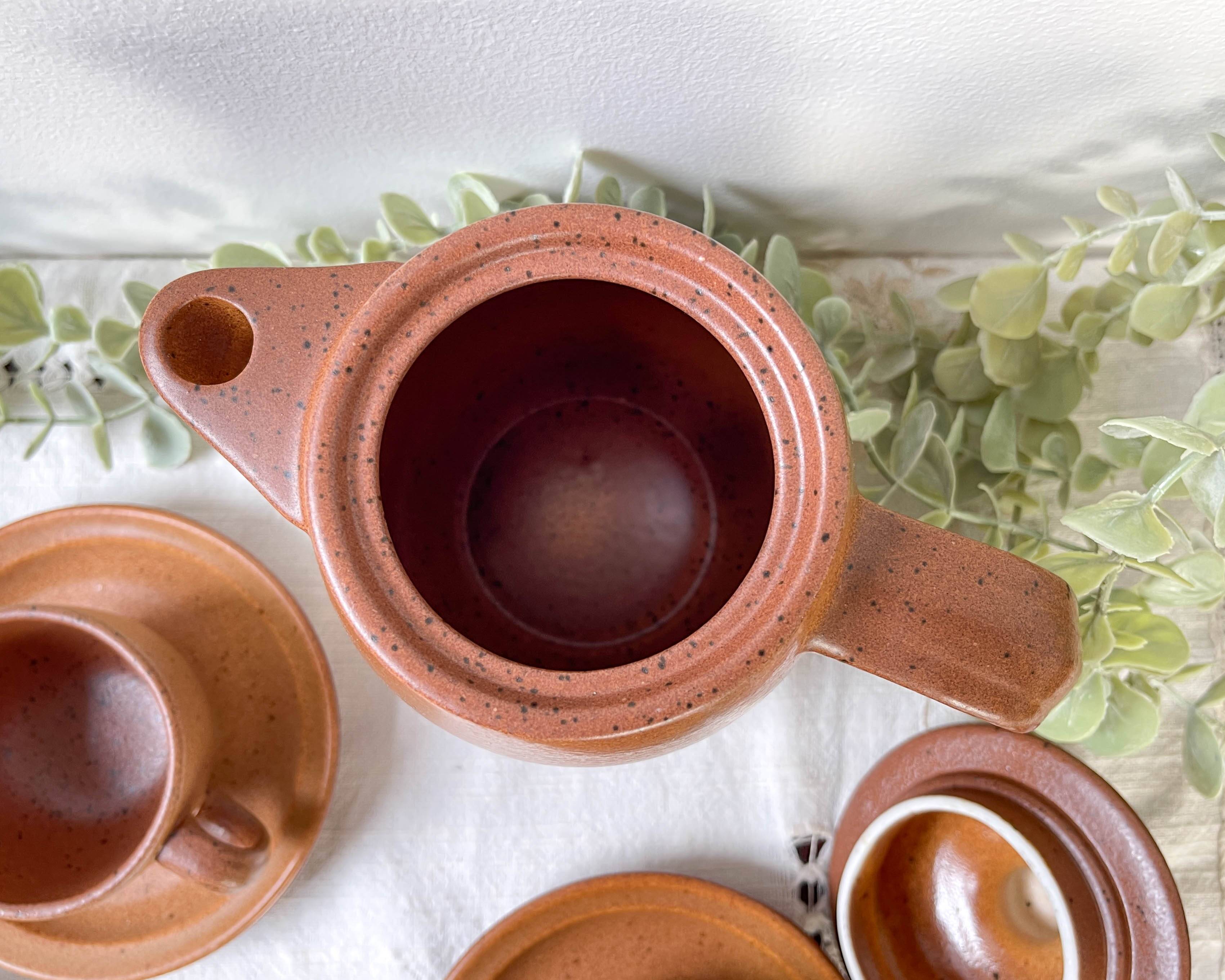 Vintage speckled stoneware coffee set Sarreguemines France from the 1950s
