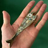 Fish bottle opener, abalone shell & alpaca, Mexico, 1980