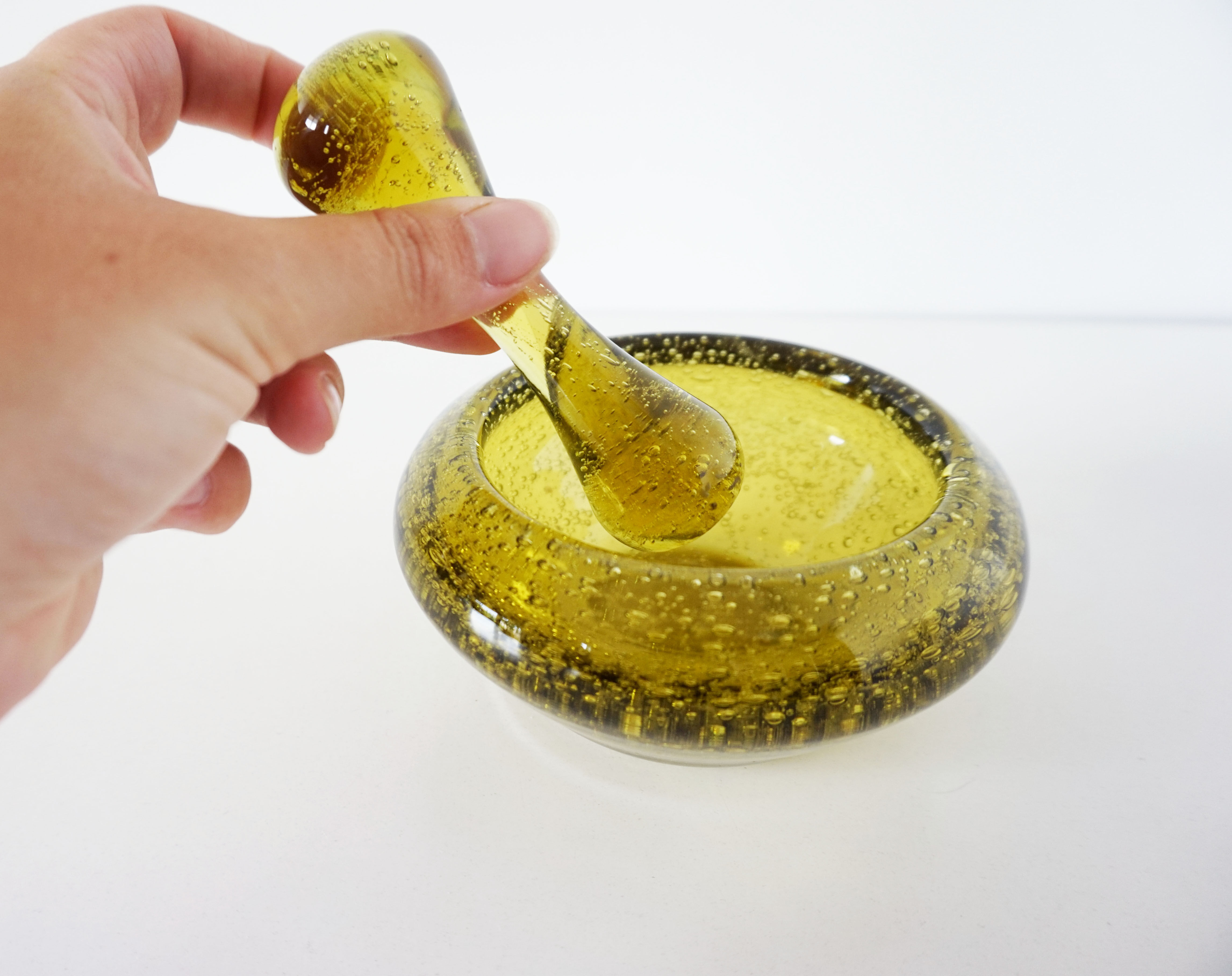 Green bubble glass ashtray 1960