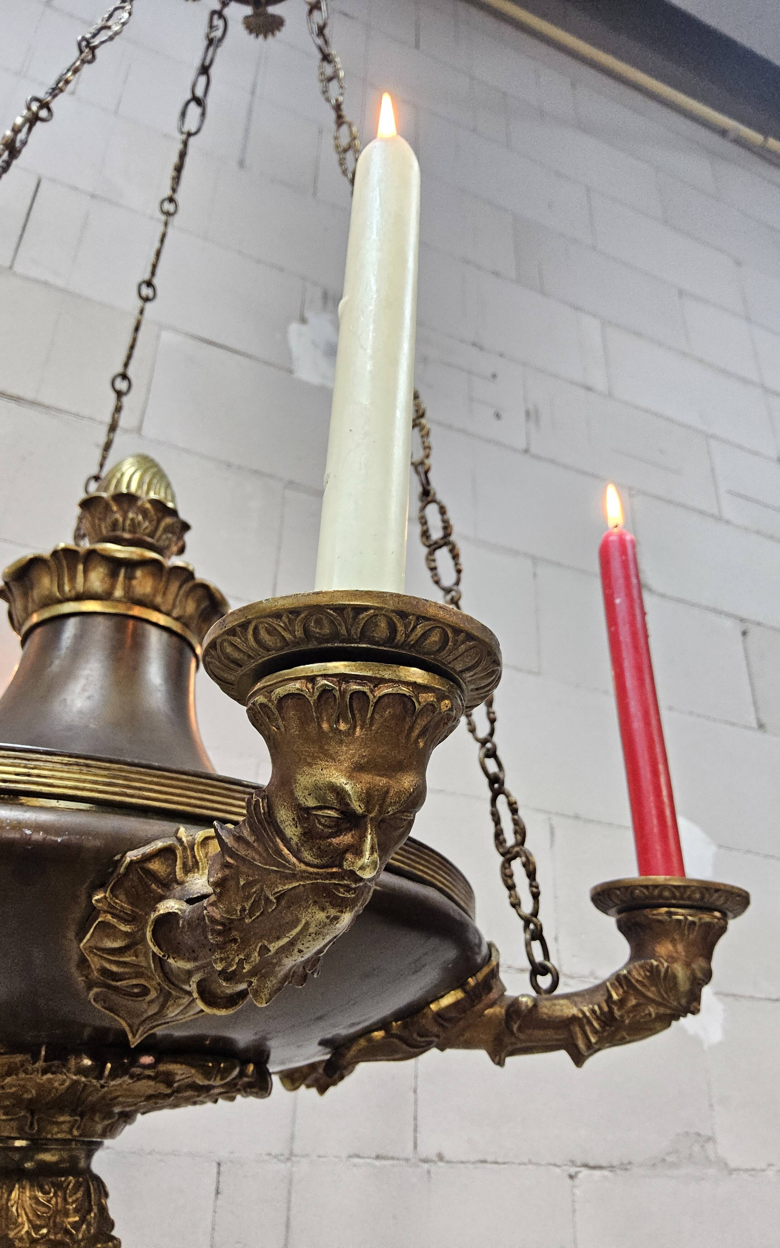 Antique Neo-Renaissance Greenman candle chandelier (Empire)