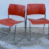 Pair of chairs by David Rowland, US Design, 1976, red metal and chrome