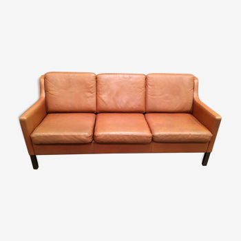 Canapé 3 places tout cuir cognac design scandinave