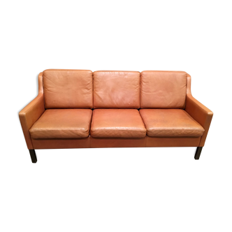 Canapé 3 places tout cuir cognac design scandinave