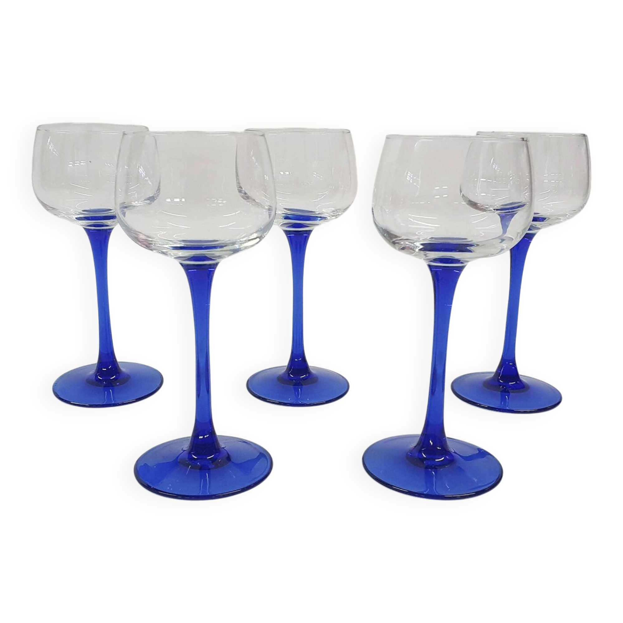 Set of 5 vintage blue wine glasses by Luminarc, France 1960's