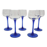 Set of 5 vintage blue wine glasses by Luminarc, France 1960's