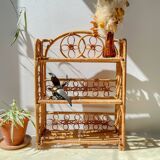 Vintage 1950s rattan folding shelf