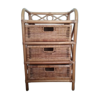 Chiffonnier vintage en bambou et rotin